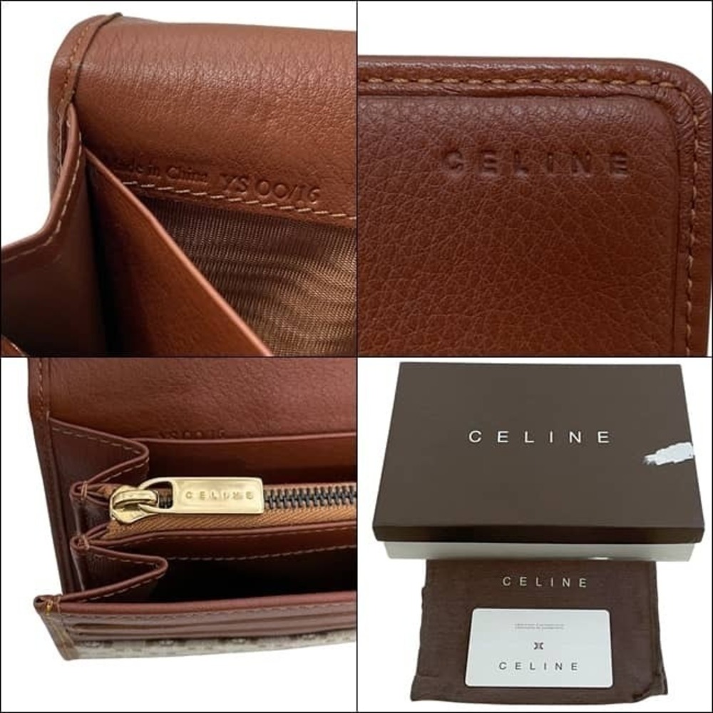 Celine Bifold Long Wallet Beige Macadam Leather Ys Oo Tan Brown - Picture 4 of 10